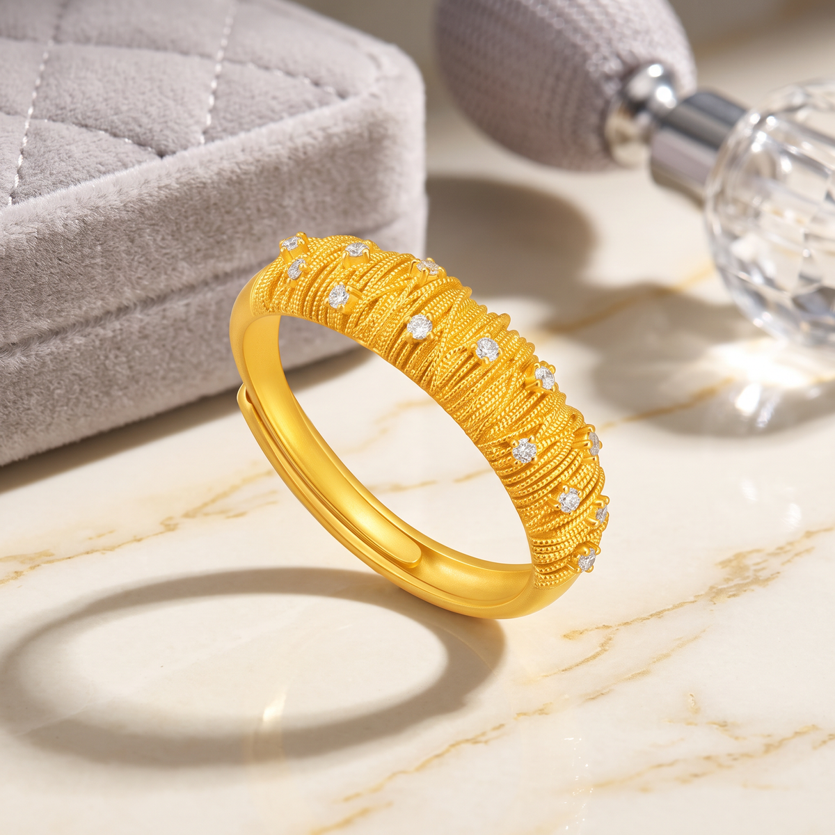 24K Gold Diamond Adjustable Opening Ring