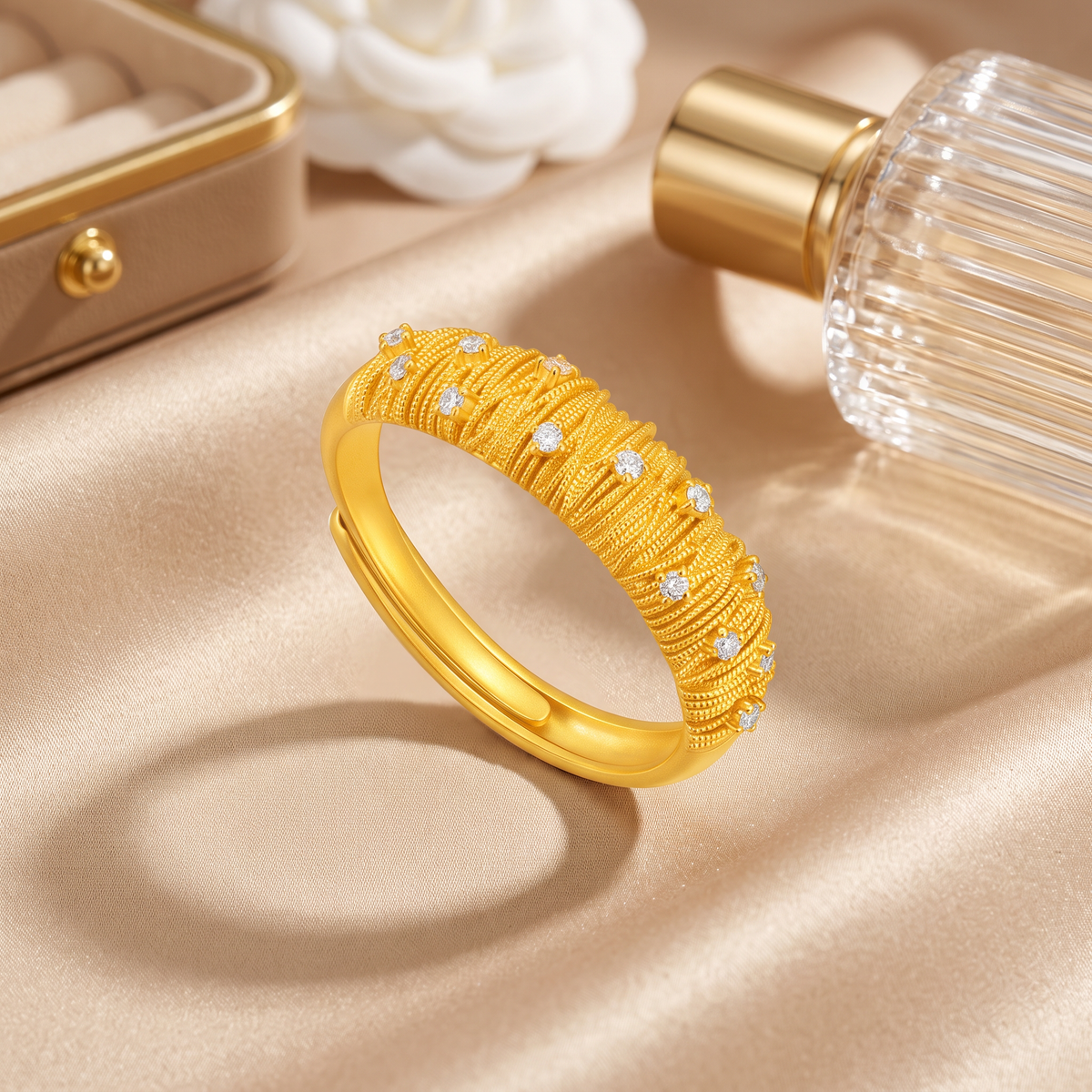 24K Gold Diamond Adjustable Opening Ring