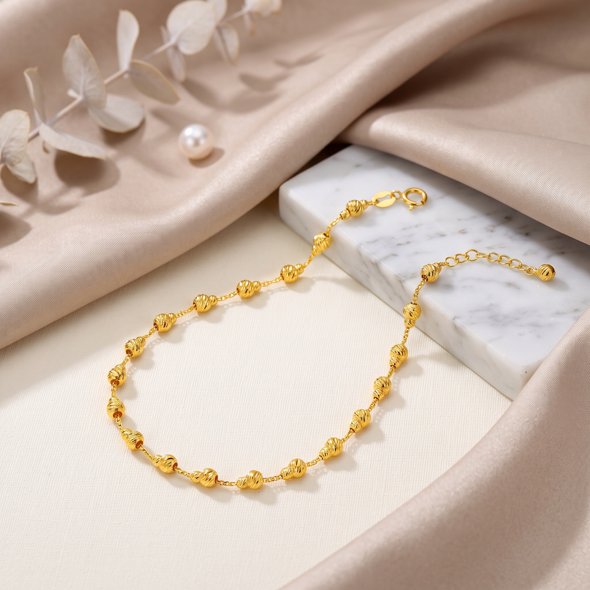 18K Fine Gold Gourd Charms Bracelet and Stud Dangle Earrings