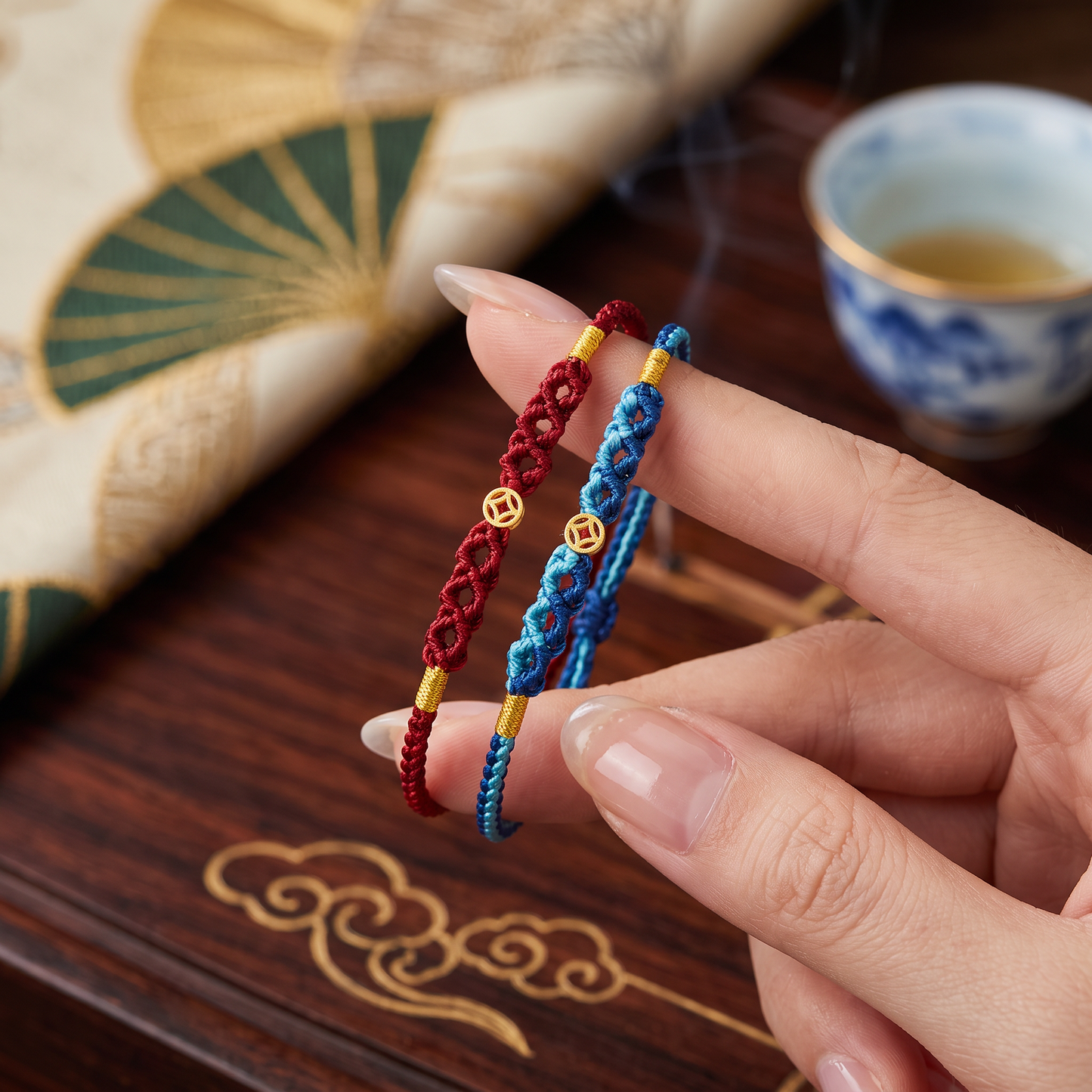 24K 999 Fine Gold Mini Coin Beads String Braided Rope Anklet