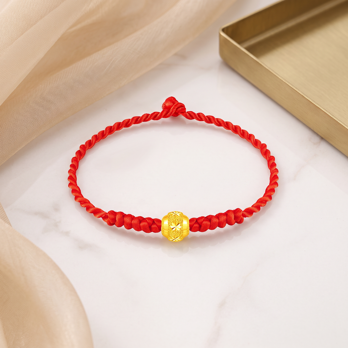 24k 999 Gold Lucky Bead Woven Bracelet Couple Matching Gift