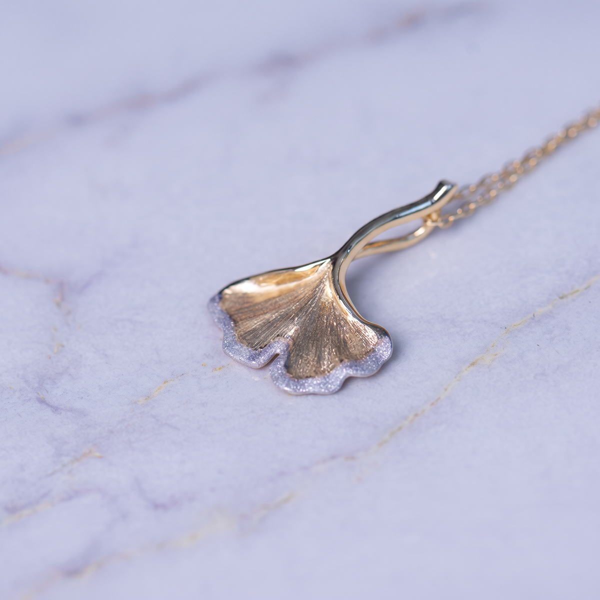18K Gold White Gold Two-Tone Ginkgo Leaf Pendant Diamond Unique Design for Holiday Christmas