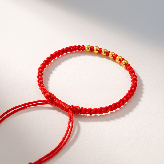 24k 999 Gold Six Beads Lucky Woven Adjustable Bracelet