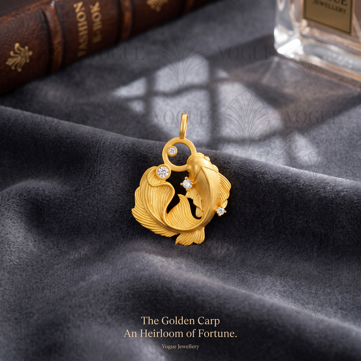 24K Gold Lucky Koi Fish Moissanite Pendant
