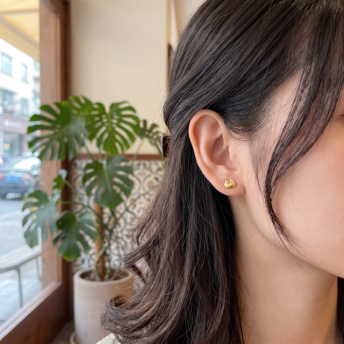 24k 5G Gold Star Ruyi Blessing Bag Stud Earring