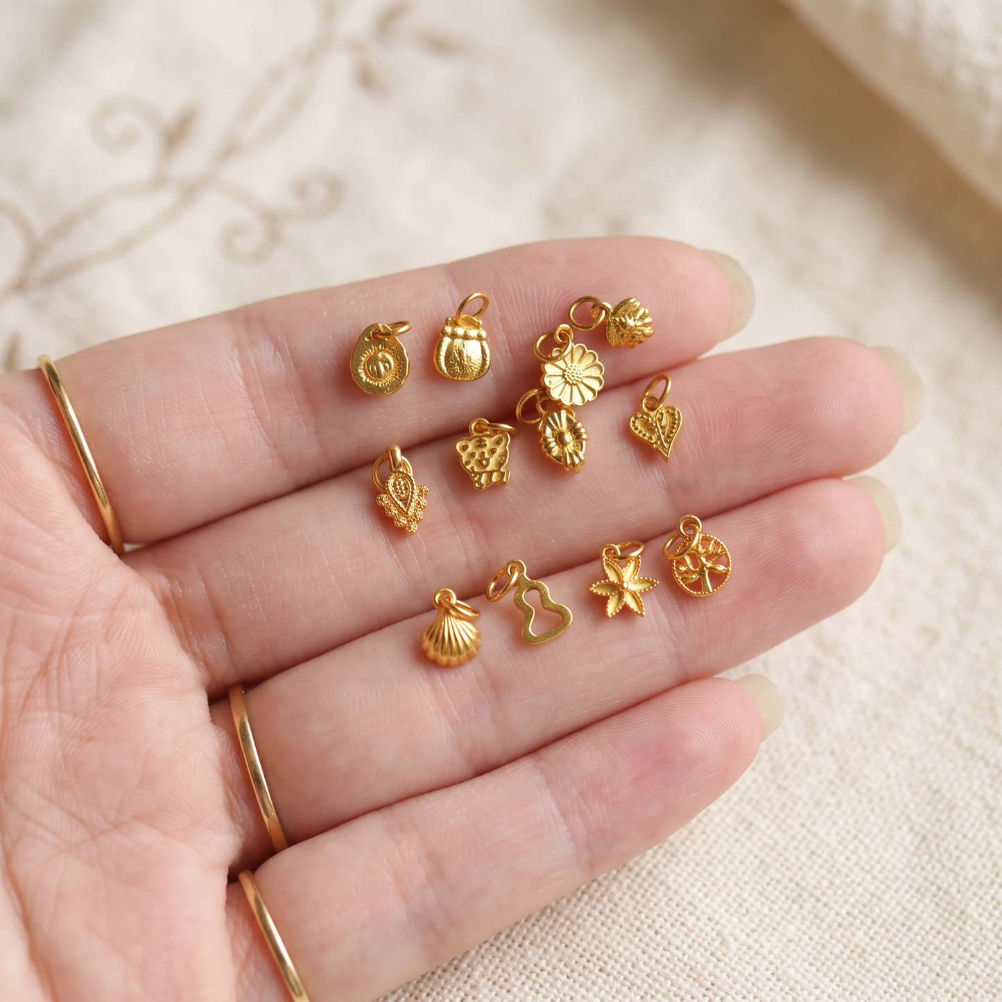 24K 999 Mini Flower Gourd Heart Shapes D.I.Y Charm