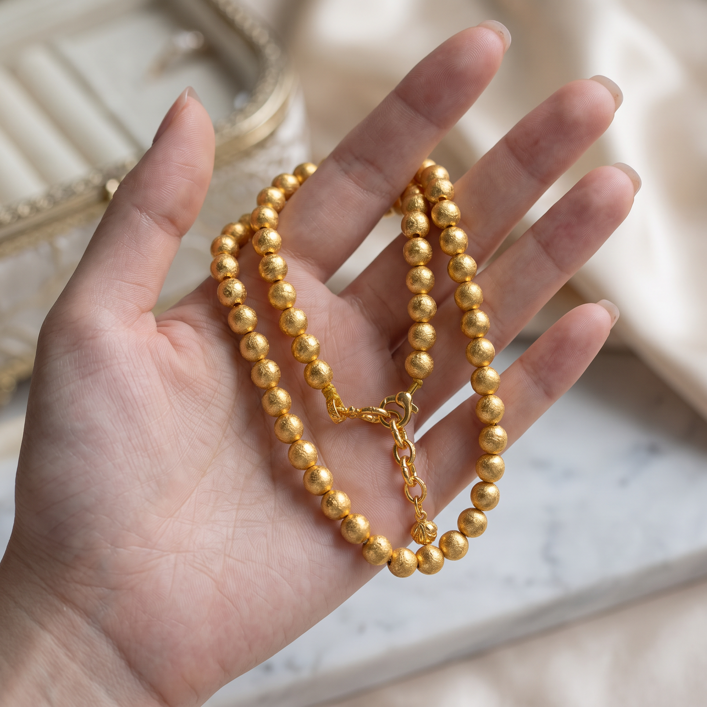 24K 999 Fine Gold Minimal Hammered Pattern Beads D.I.Y Charm Accessories