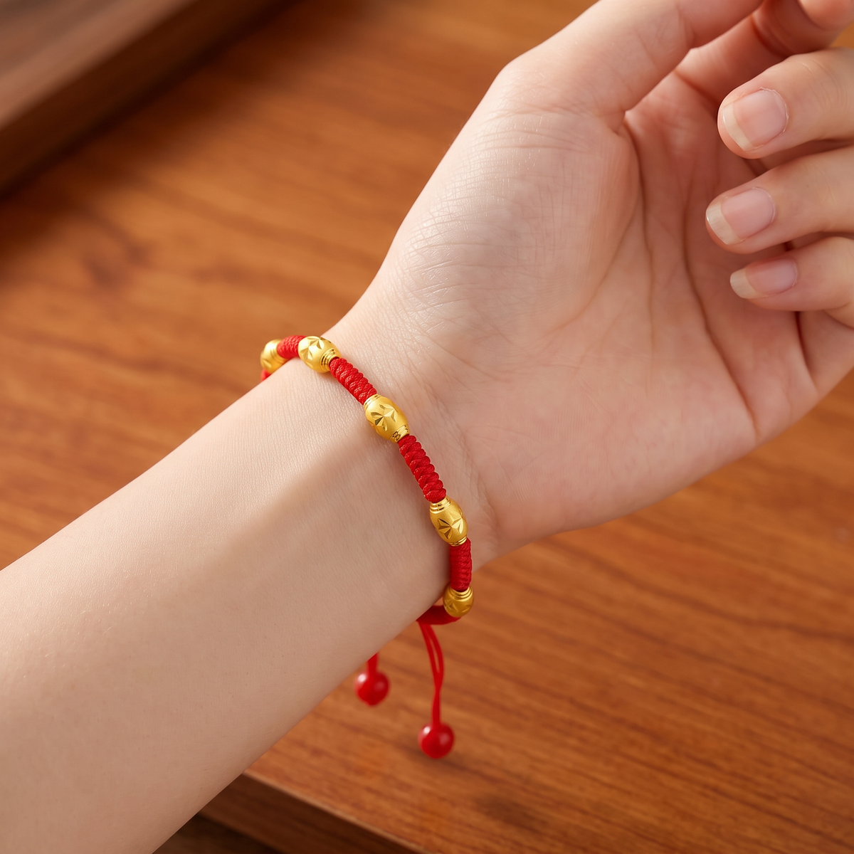 24k 999 Gold Lucky Bead Woven Bracelet Couple Matching Gift