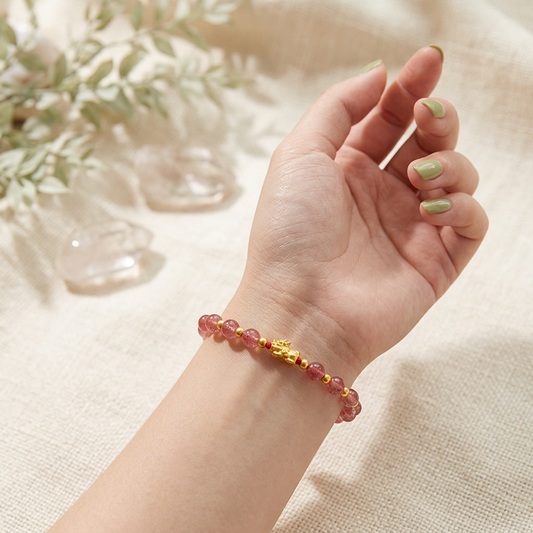 24K 999 Gold Bring Wealth Pixiu Charm Beads Adjustable Bracelet
