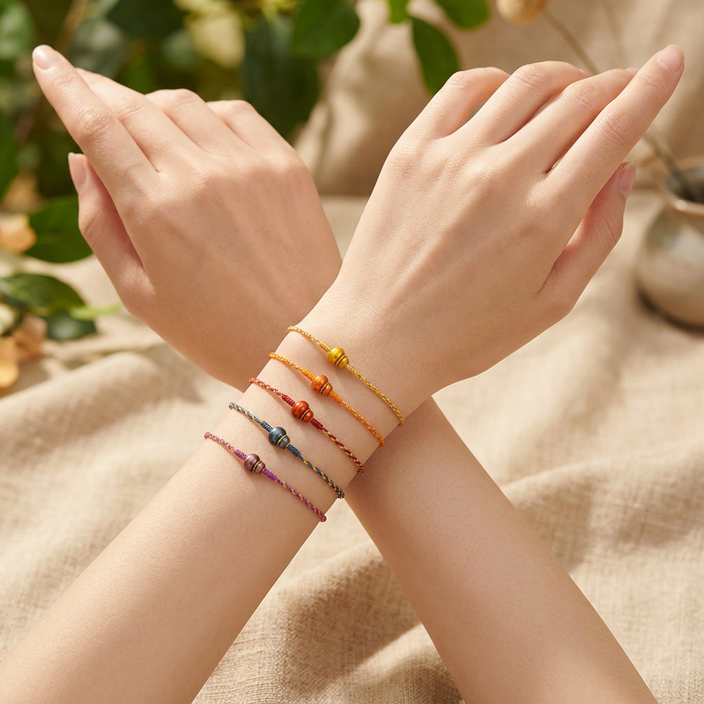 24K 999 Gold Five-Color Enamel Gourd Charm Elegant Delicate Lucky Bracelet