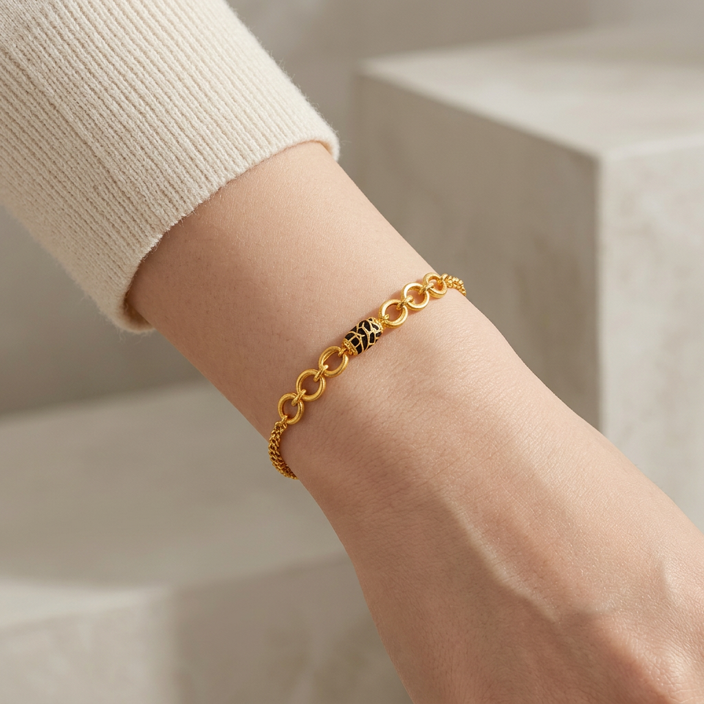 24k Gold bead Charms Minimal Chain Link Bracelet