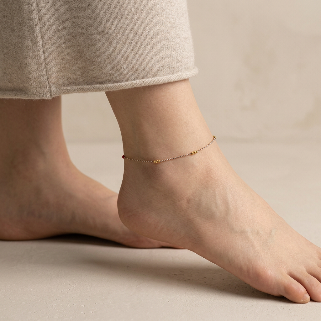 24k 999 Gold Minimal Infinity Loop Charm Beads Braided Ultra-Fine Cord Anklet