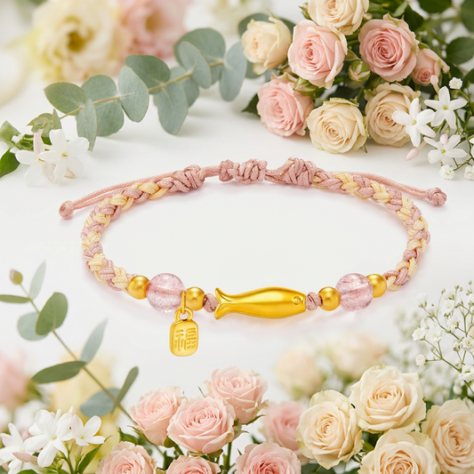 24K 999 5D Gold Fish Charm Blessing Fu Charm Weaving Adjustable Bracelet
