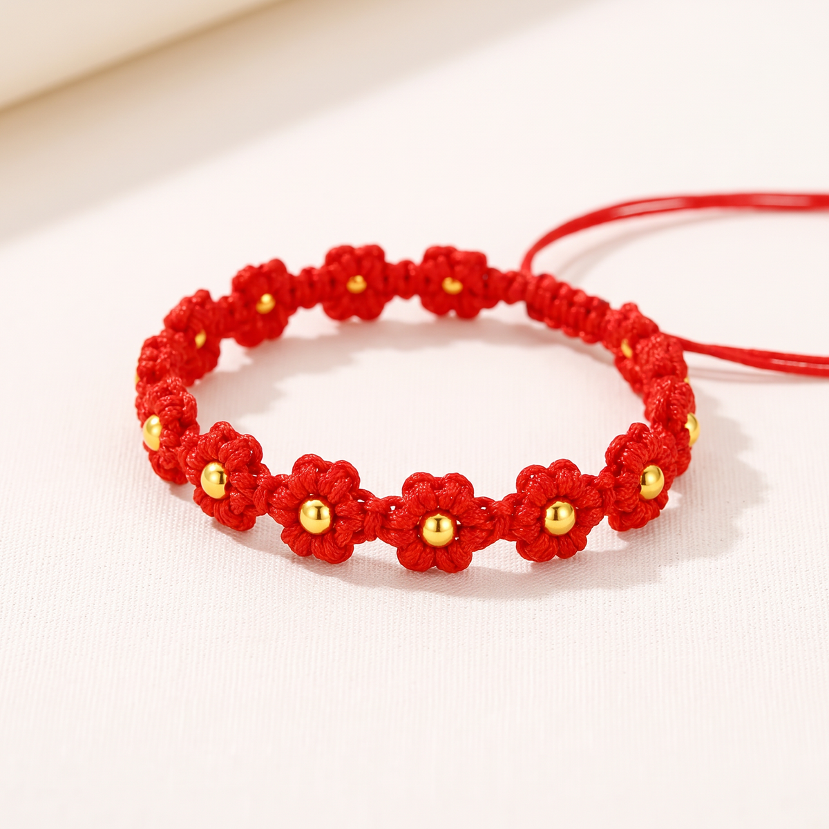 24K 999 Gold Woven Flower Bead Adjustable Bracelet Babyshower Kid Birthday Gift Mother and Daughter