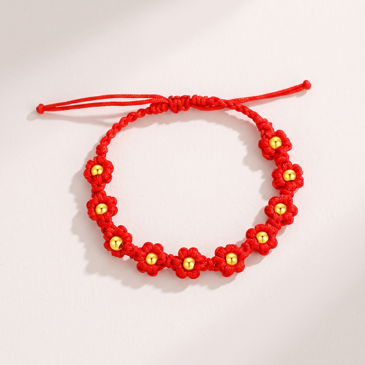 24K 999 Gold Woven Flower Bead Adjustable Bracelet Babyshower Kid Birthday Gift Mother and Daughter