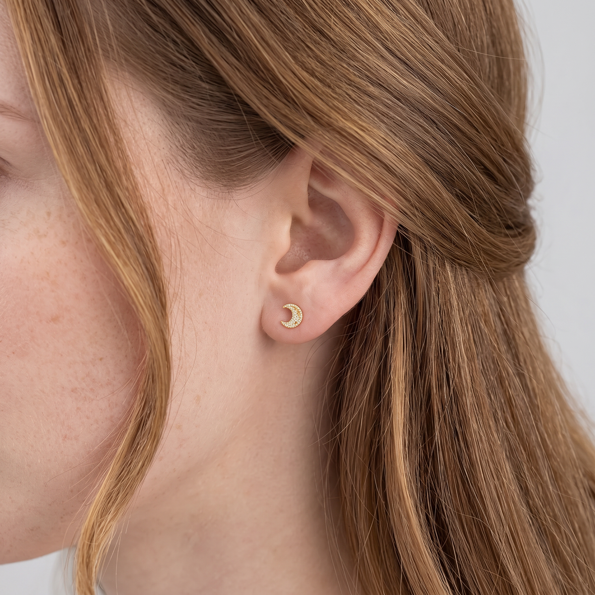 18K Fine Gold Moon Stud Earrings