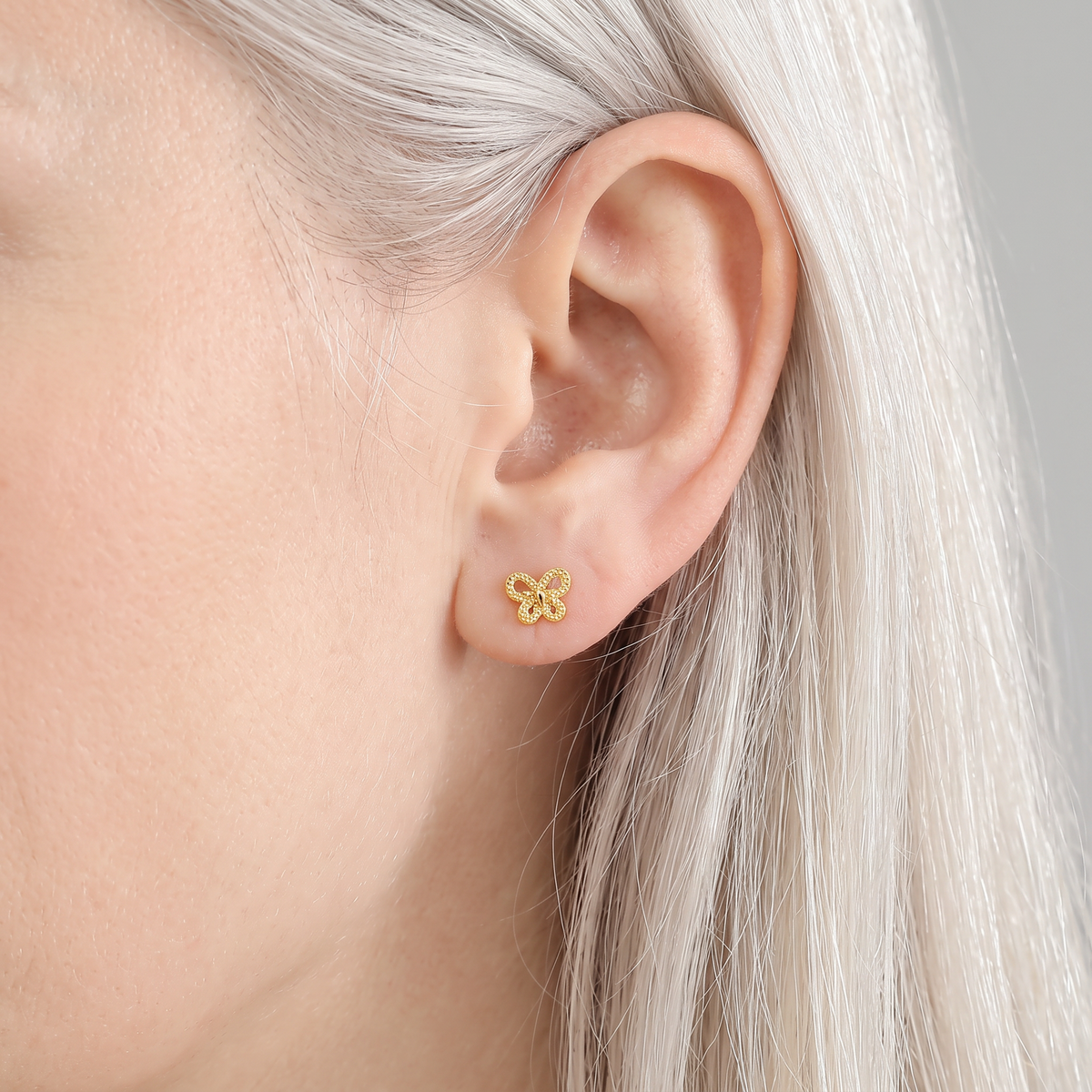 18K Fine Gold Shimmer Butterfly Stud Earrings