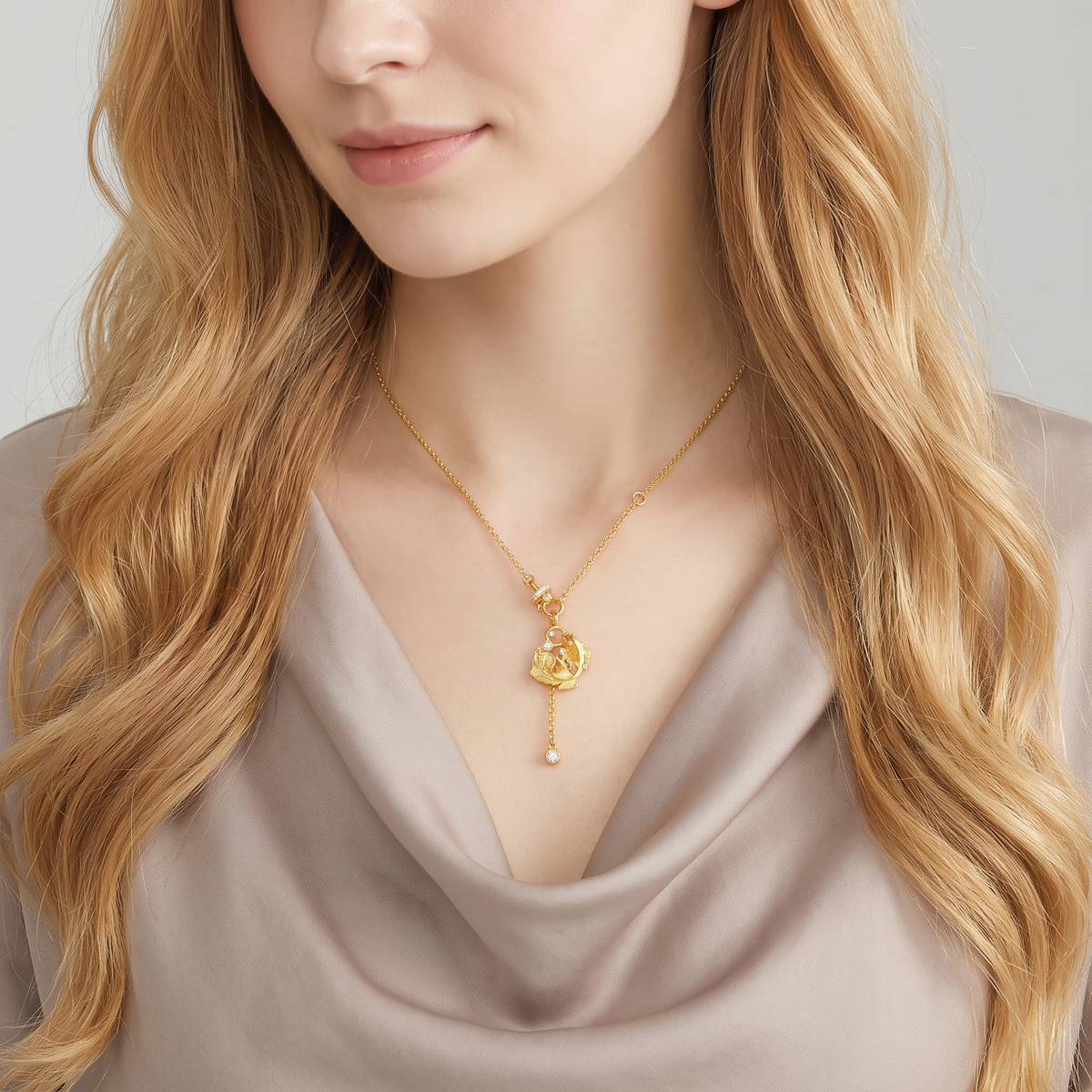 24K Gold Lucky Koi Fish Moissanite Pendant