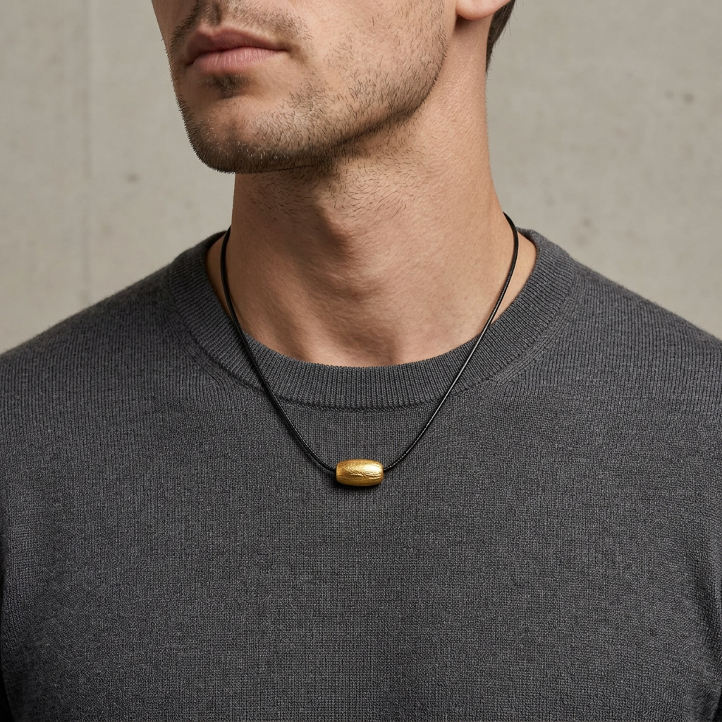 18K Gold Minimalist Charm Braided Leather Cord Unisex Necklace