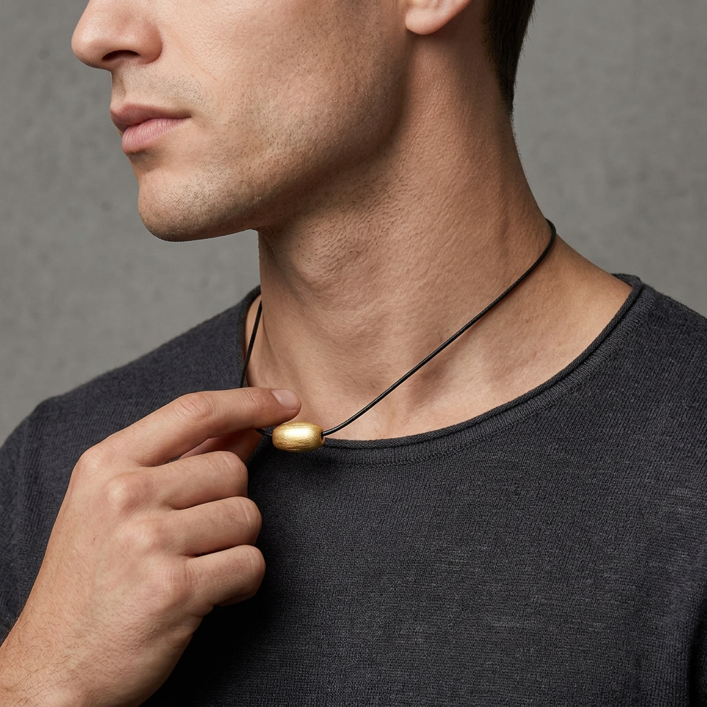 18K Gold Minimalist Charm Braided Leather Cord Unisex Necklace