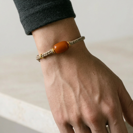 24k Gold Charm Natural Amber Beeswax Charm Adjustable Cord Bracelet