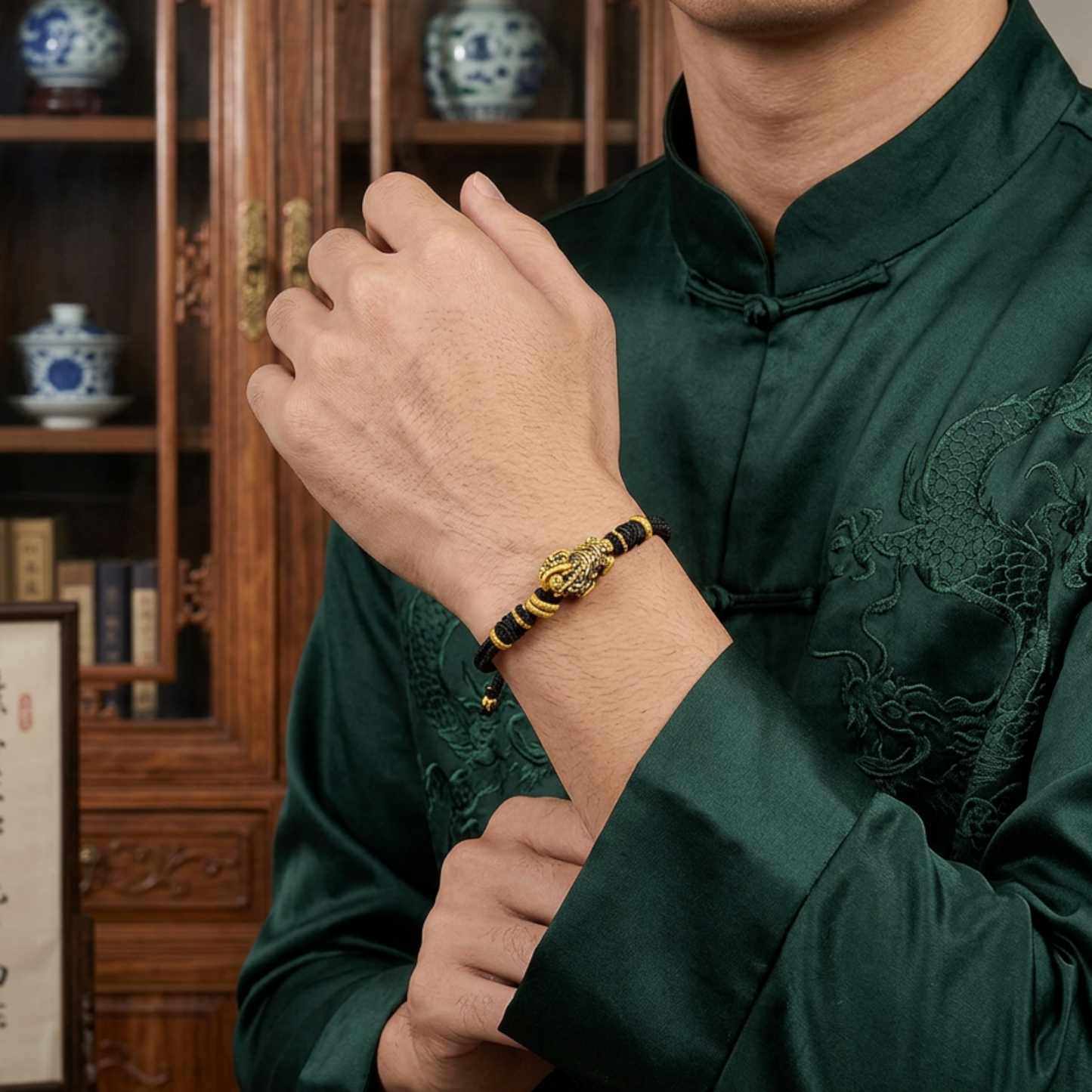 24K 999 Gold Lion Dance Charm Braided Trendy Feng Shui Wealth Protection Bracelet