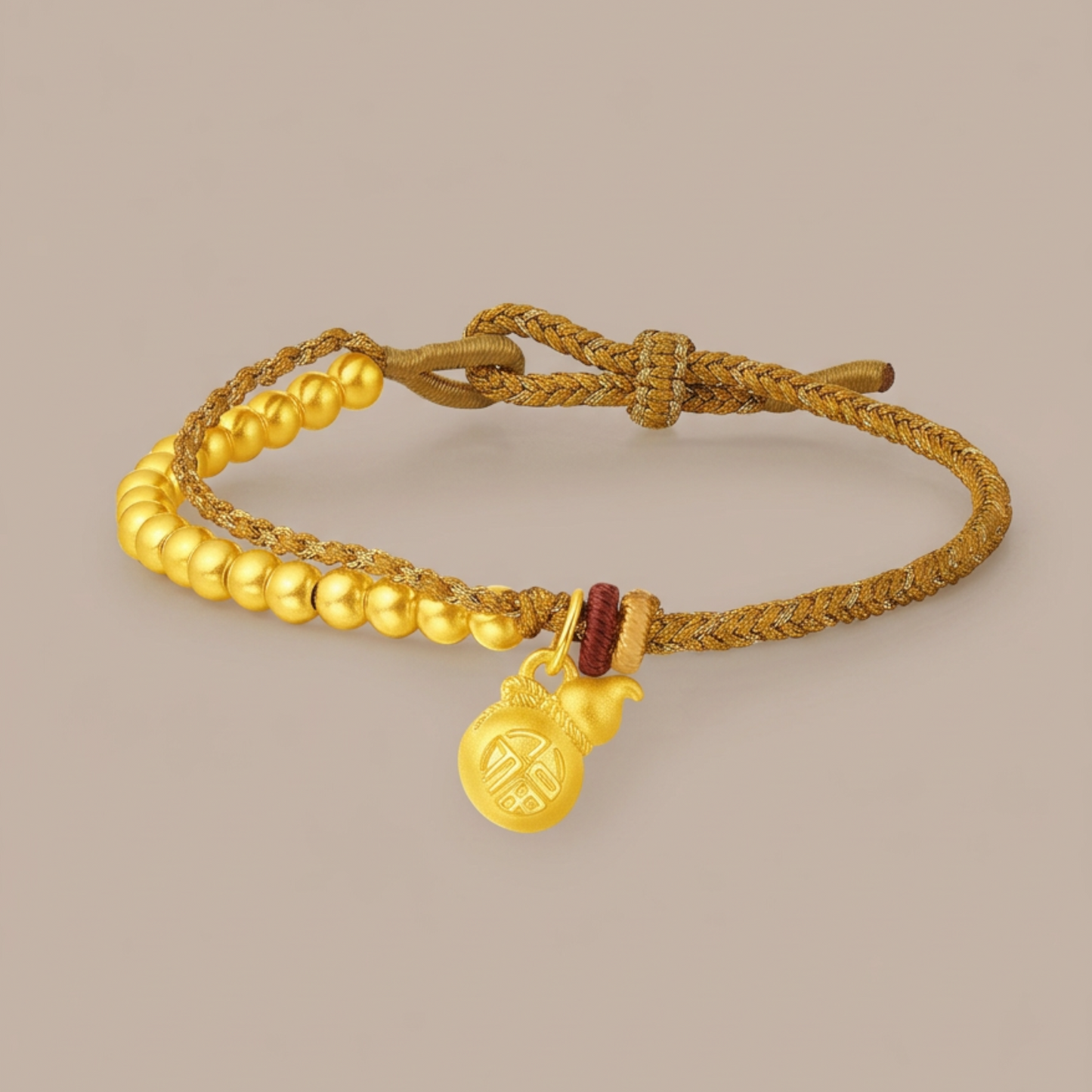 24K 5D Hard Gold Beads Gourds Charm Weaving Minimal Bracelet