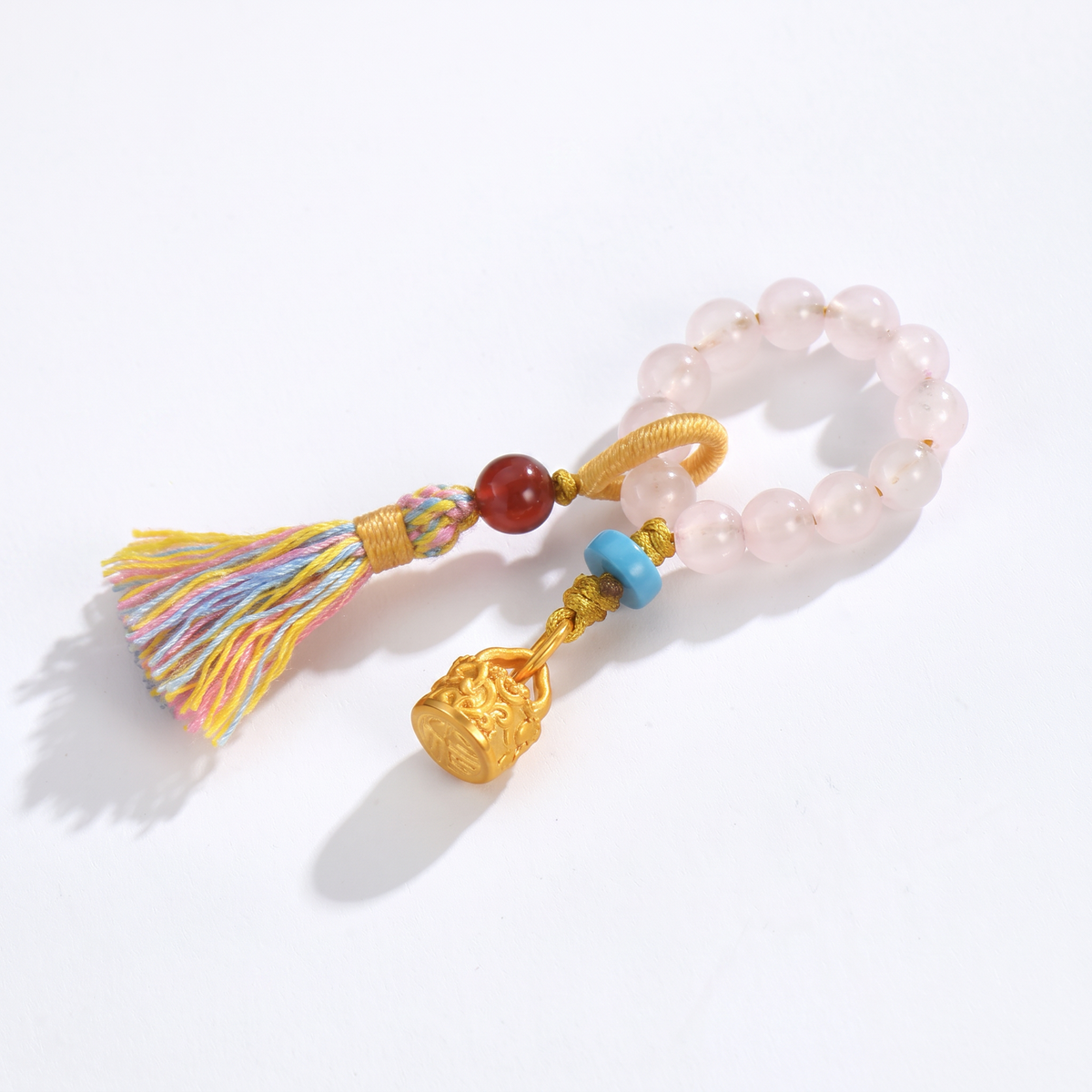 24K Gold Charm Elegance Ornament Rose Quartz Turquoise Tassel Decorative Piece Charm