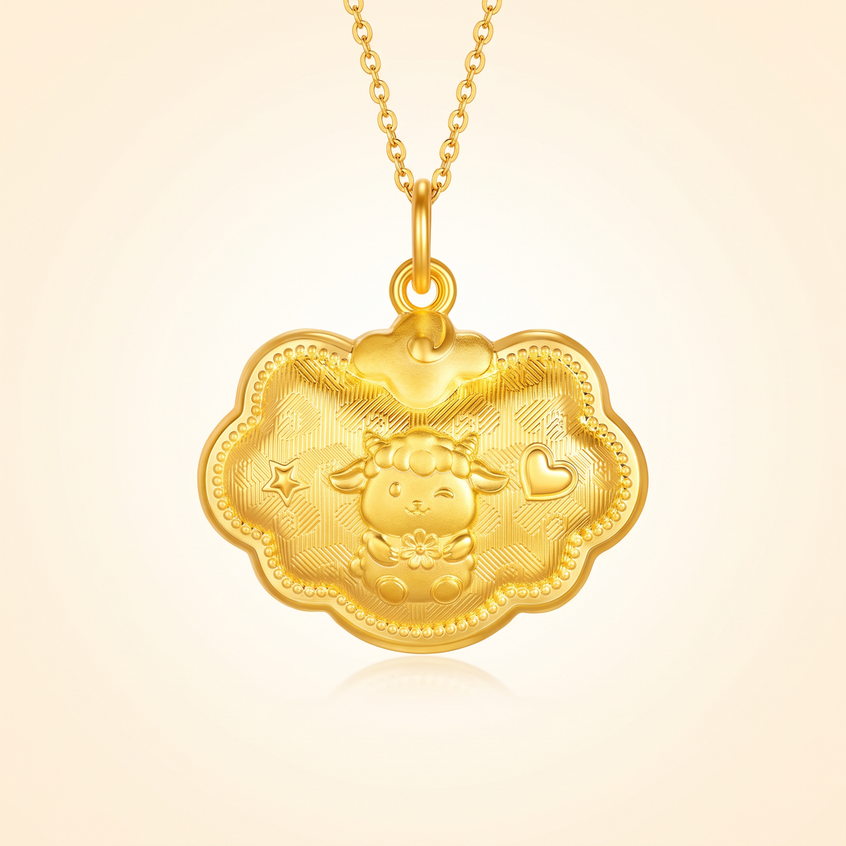 999 24K Gold Chinese Zodiac Sheep Goat Lock Bag Pendant Charm