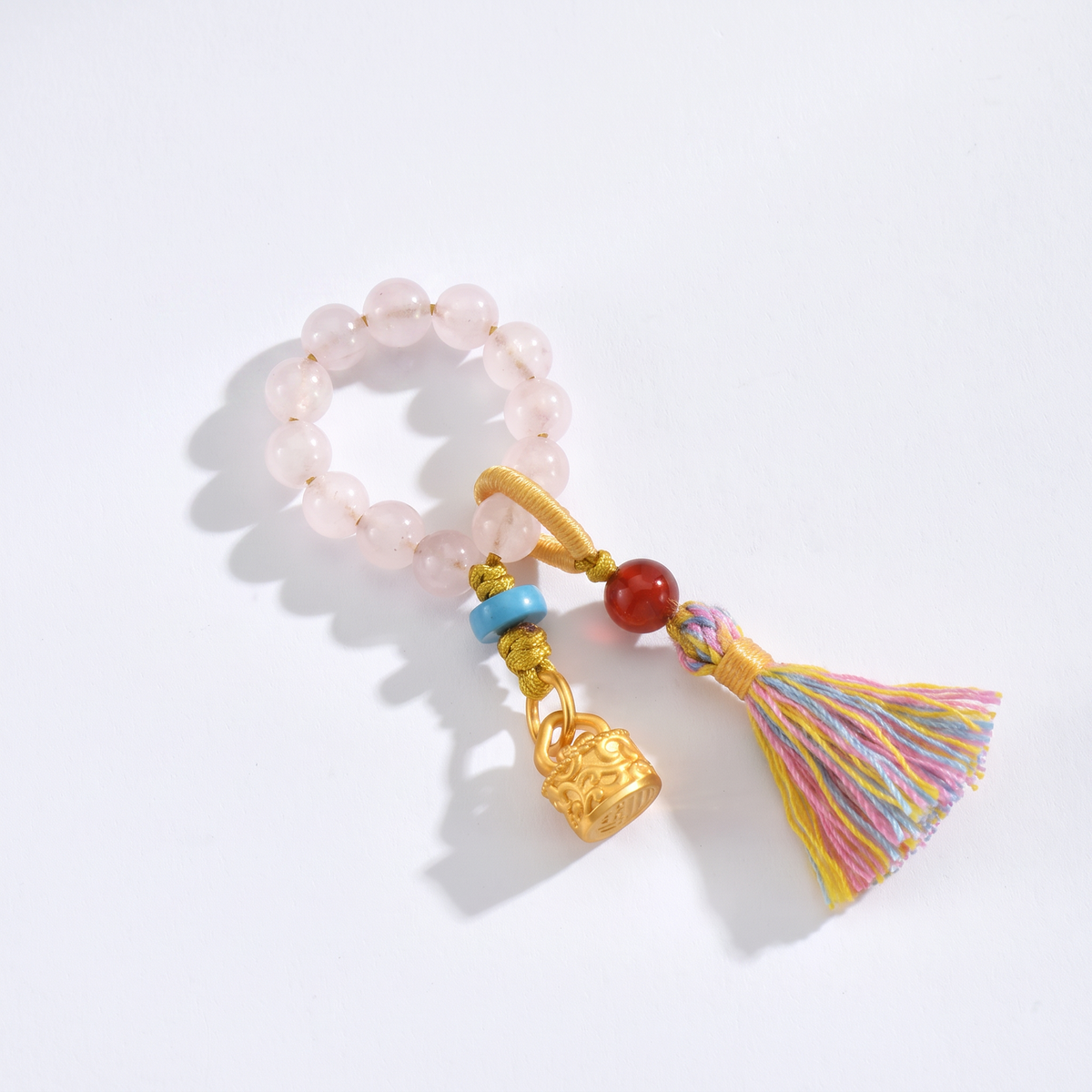 24K Gold Charm Elegance Ornament Rose Quartz Turquoise Tassel Decorative Piece Charm