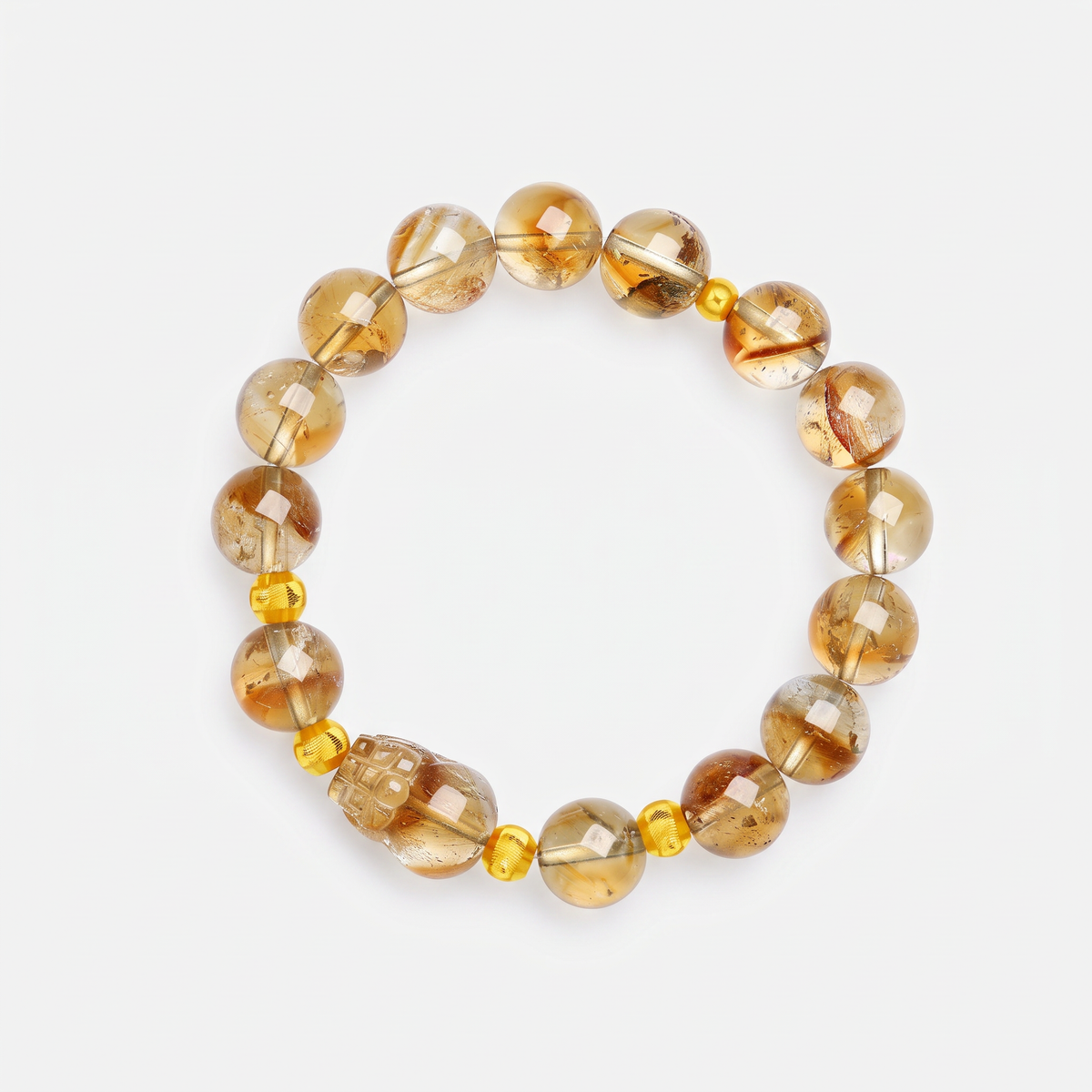 24K 3D Hard Gold Beads Pixiu Wealth Guardian Yellow Crystal Charm Bracelet