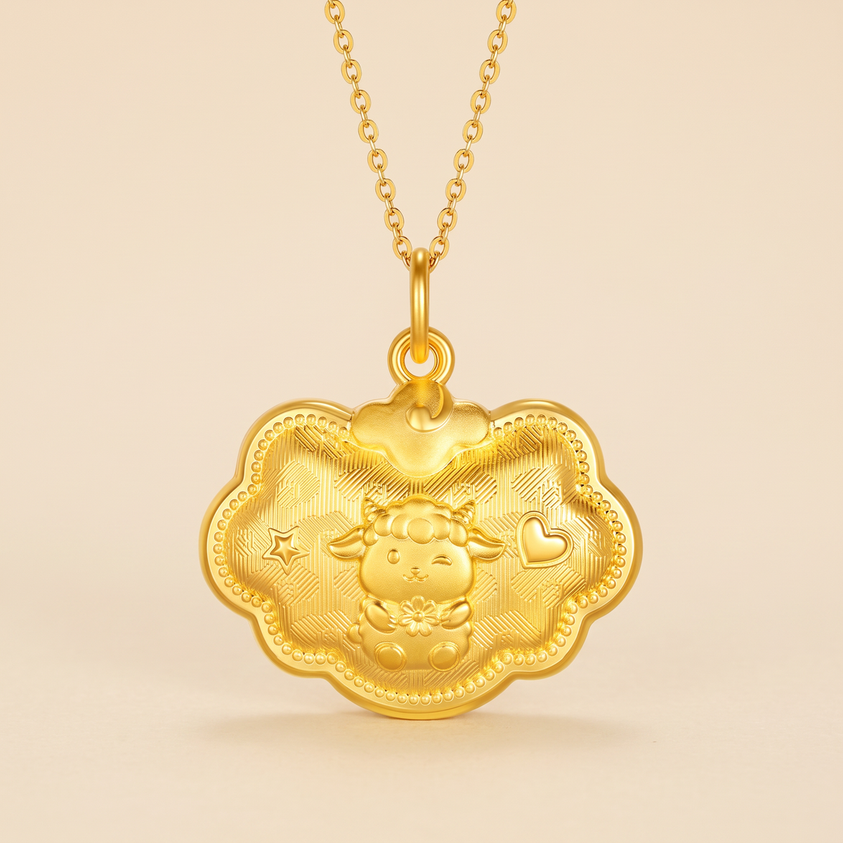 999 24K Gold Chinese Zodiac Sheep Goat Lock Bag Pendant Charm