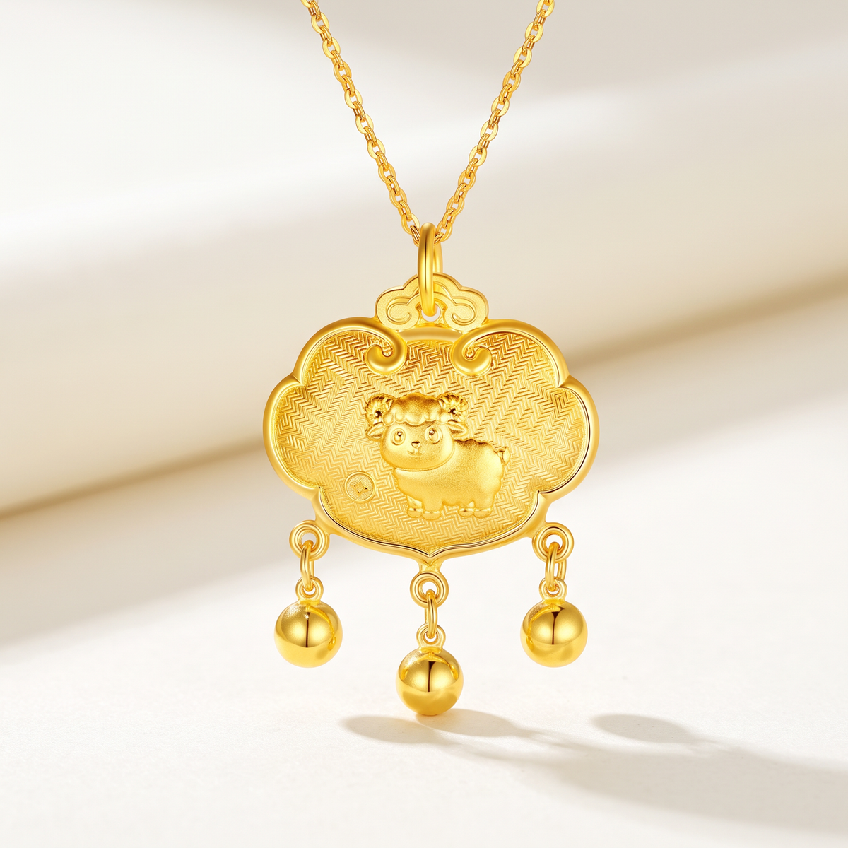 999 24K Gold Chinese Zodiac Sheep Goat Lock Bag Pendant Charm