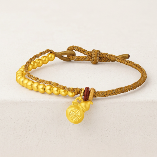 24K 5D Hard Gold Beads Gourds Charm Weaving Minimal Bracelet