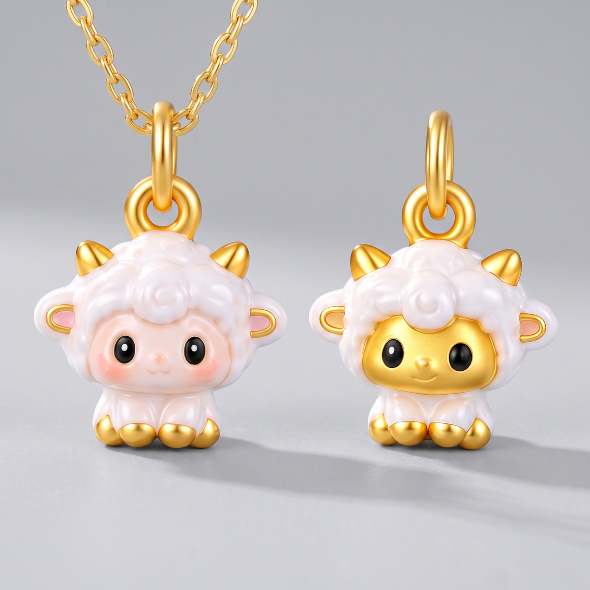 999 24K Gold Enamel Ceramic Lamb Zodiac Sheep Pendant Fluffy Cute Charm