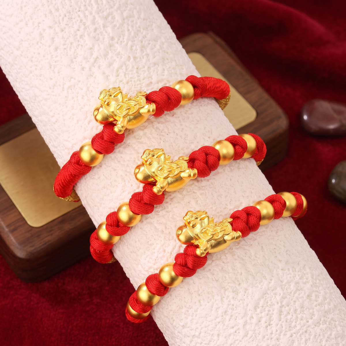 24K 999 Gold Horse Zodiac Charm Woven Bracelet Kid Baby Gift Babyshower Birthday