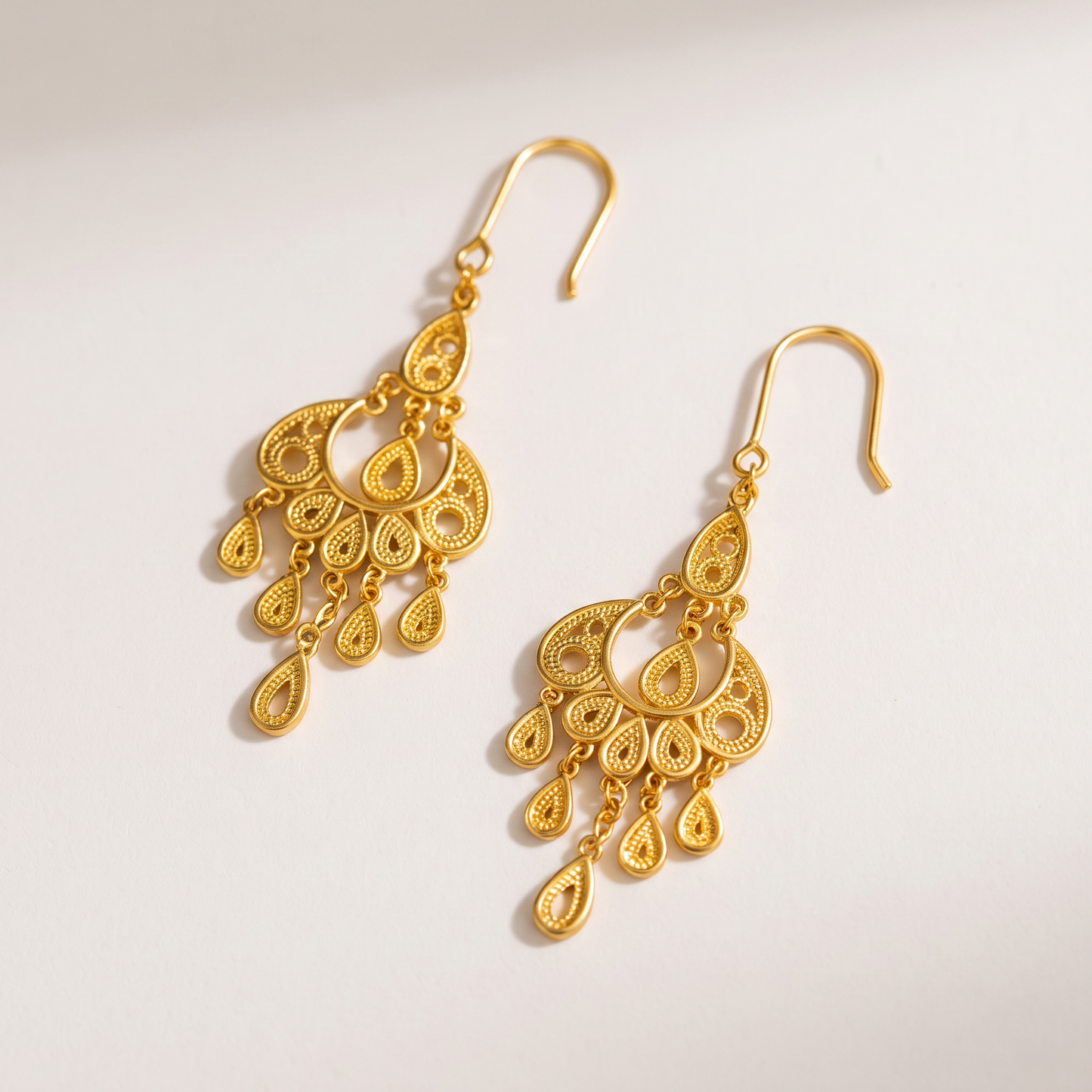 24K 999 Fine Gold Vacation Boho Bohemian Style Hook Earrings