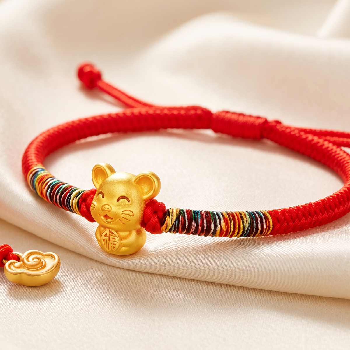24K 999 Gold 12 Zodiac Animal Horse Goat Dragon Woven Braided Bracelet