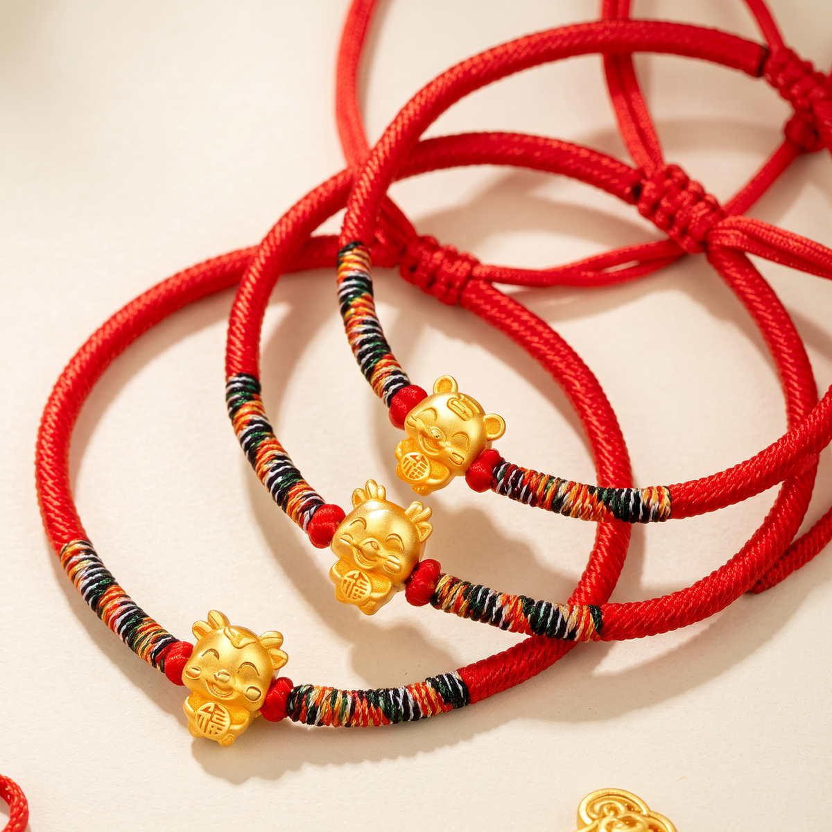 24K 999 Gold 12 Zodiac Animal Horse Goat Dragon Woven Braided Bracelet
