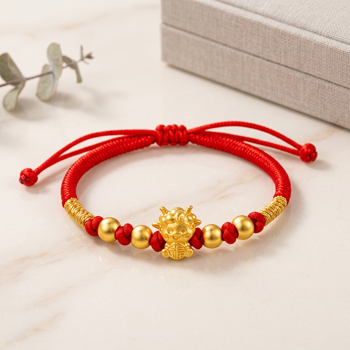 24K 999 Gold Chinese Zodiac Cute Year of Goat Sheep Woven Braided Bracelet