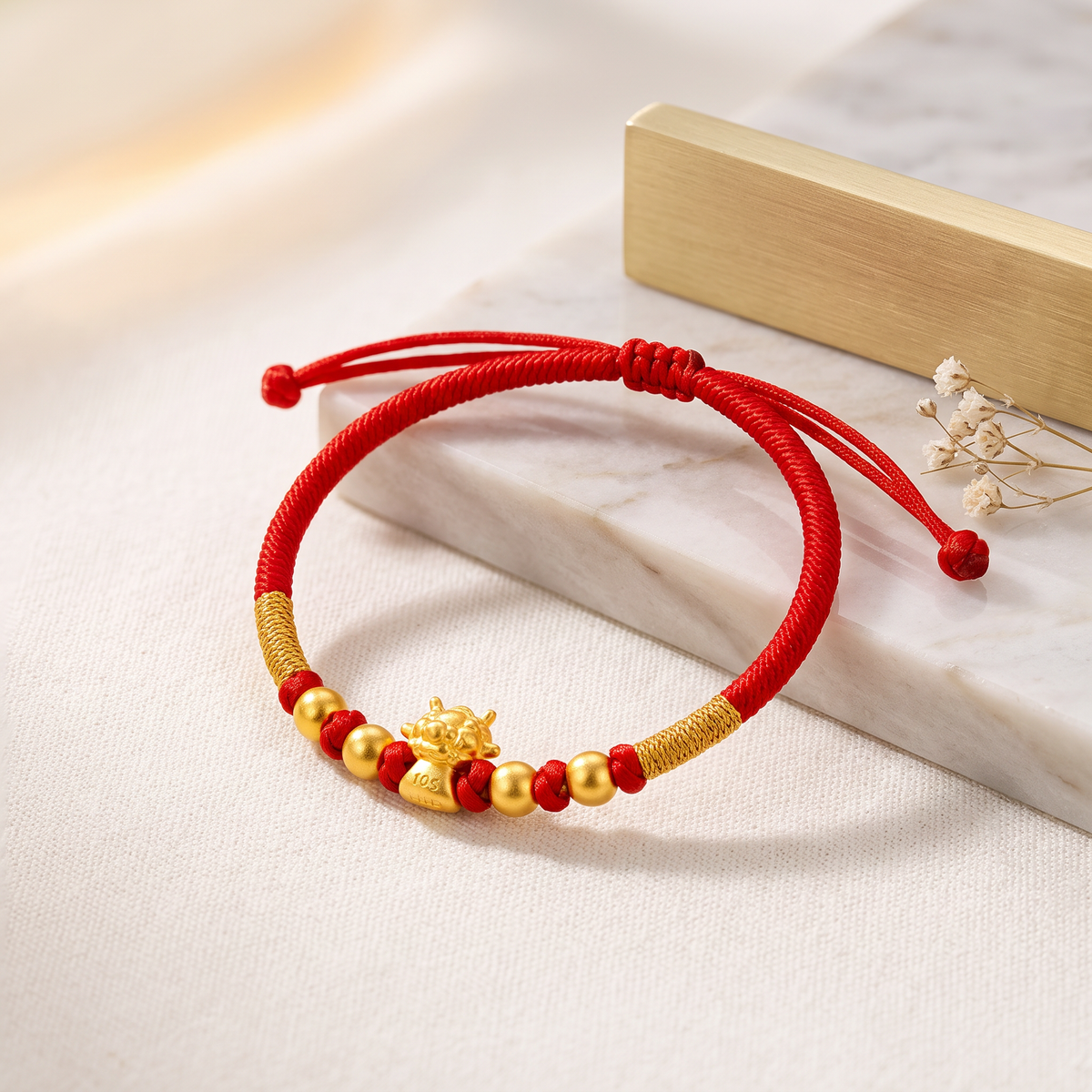 24K 999 Gold Chinese Zodiac Cute Year of Goat Sheep Woven Braided Bracelet