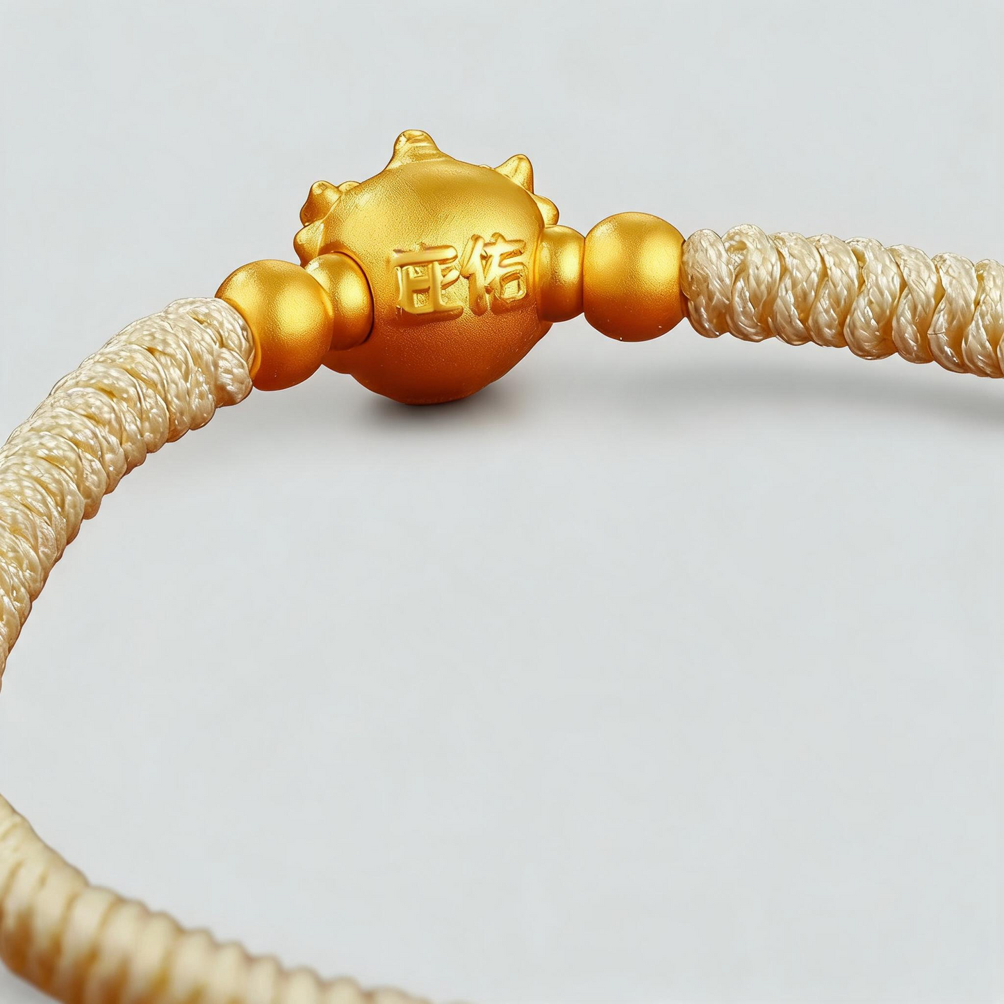 24K 999 Gold Enamel Dance Lion Charm String Cord Adjustable Bracelet