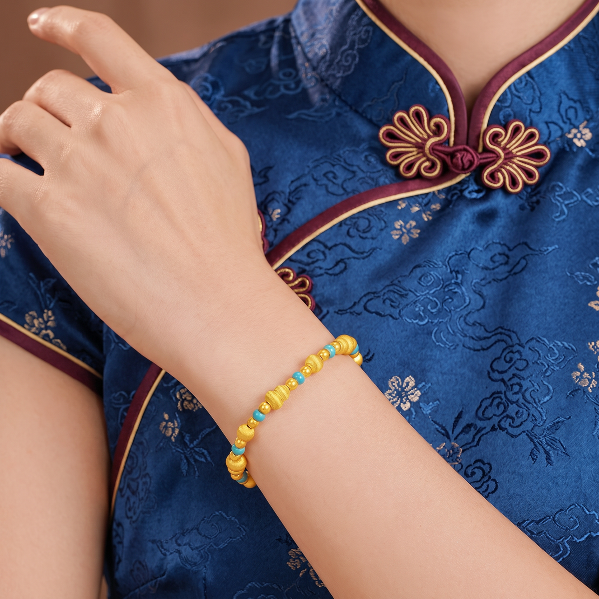 24K Gold Gourd Beads Enamel Luxurious Bracelet