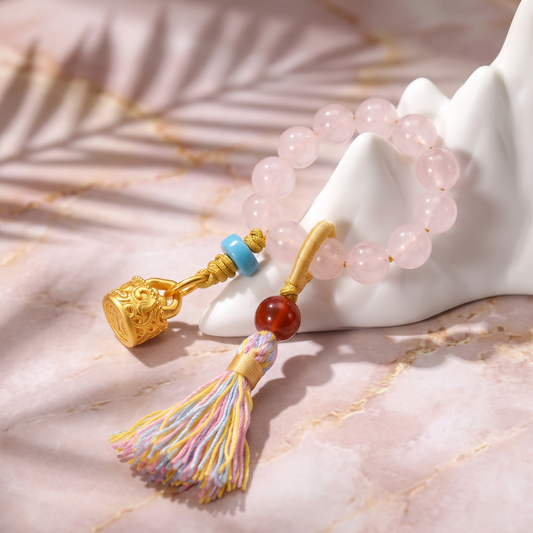 24K Gold Charm Elegance Ornament Rose Quartz Turquoise Tassel Decorative Piece Charm