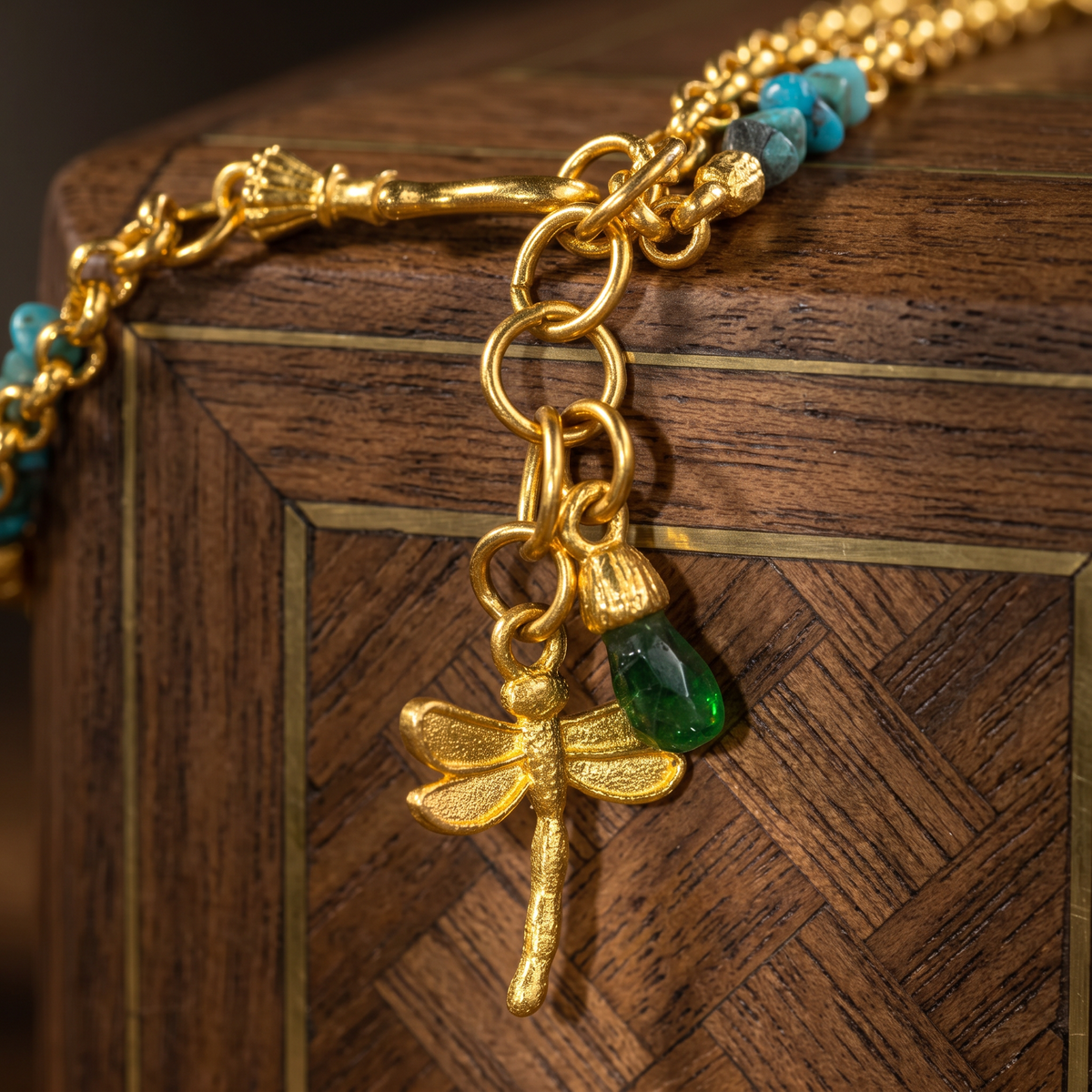 24k 999 Gold Double Layer Glass Bead Mini Crown Charm Good Fortnue Dangling Accents Bracelet
