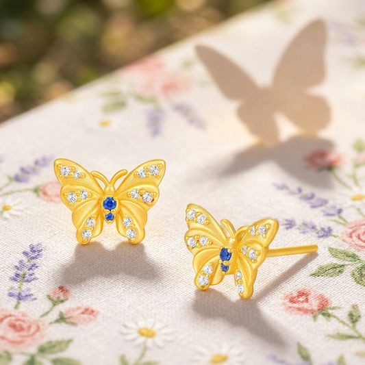 24K 999 Gold Zircon Butterfly Stud Earrings