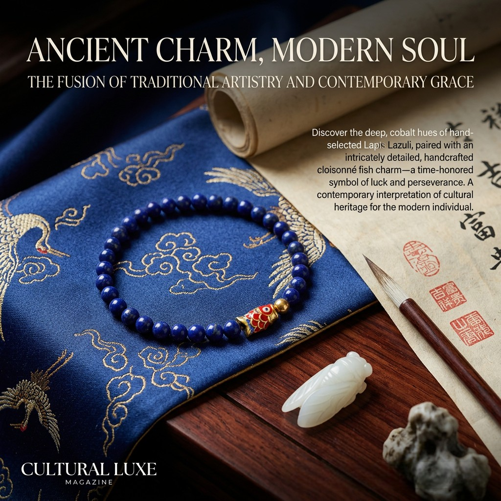 24k 999 Gold Carp Koi Fish Charm Beads High-Quality Natural Afghan Lapis Lazuli Bracelet