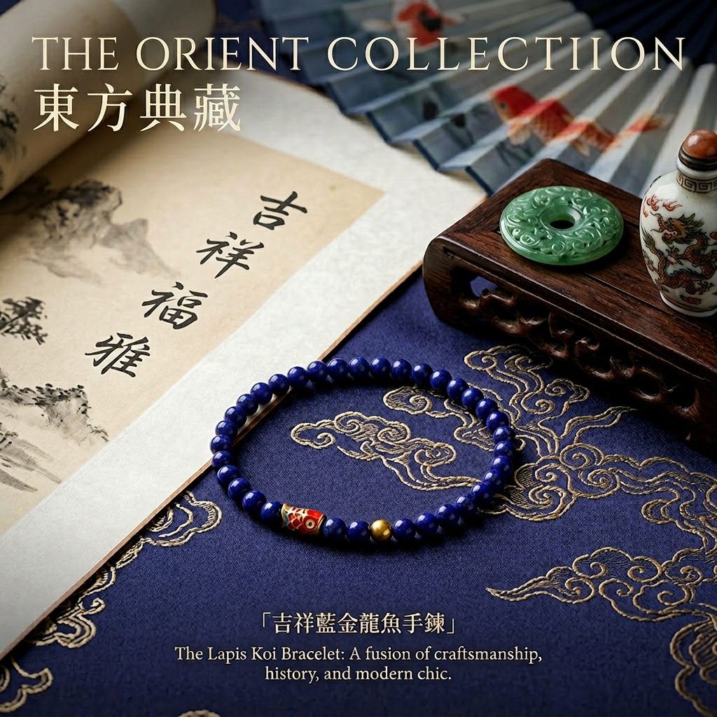 24k 999 Gold Carp Koi Fish Charm Beads High-Quality Natural Afghan Lapis Lazuli Bracelet
