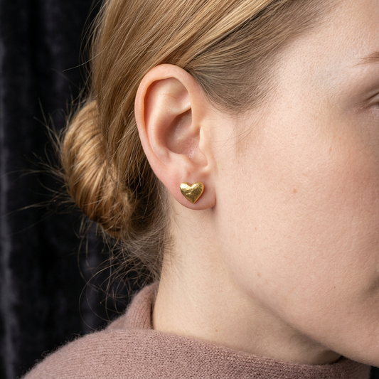 24K 999 Pure Gold Mini Heart Stud Earrings