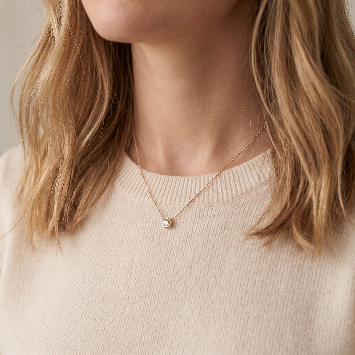 18K Pure Gold Minimal Diamond Sparkling Pendant Necklace